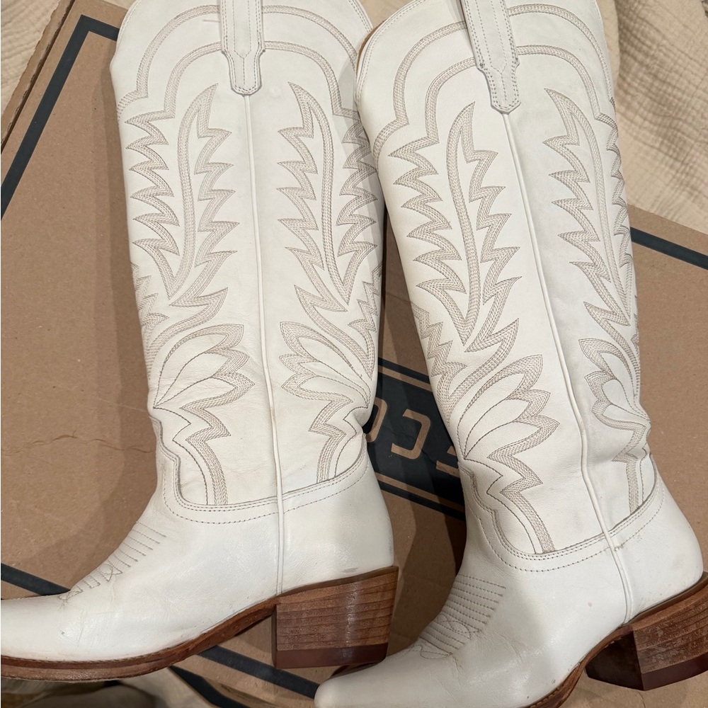 Tecovas White Leather Western Heeled Cowboy Boots